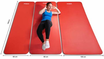 POWRX Gymnastikmatte Premium inkl. Trageband + Tasche + Übungsposter GRATIS I Hautfreundliche Fitnessmatte Phthalatfrei 190 x 60, 80 oder 100 x 1.5 cm I versch. Farben Yogamatte (Rot, 190 x 100 x 1.5 cm) - 3