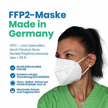 FFP2 Maske in Deutschland hergestellt - DEKRA zertifizierte Atemschutzmaske mit 98% Filterwirkung – EN 149 geprüft, 4-lagig, kein KN95-10 Stück - 6